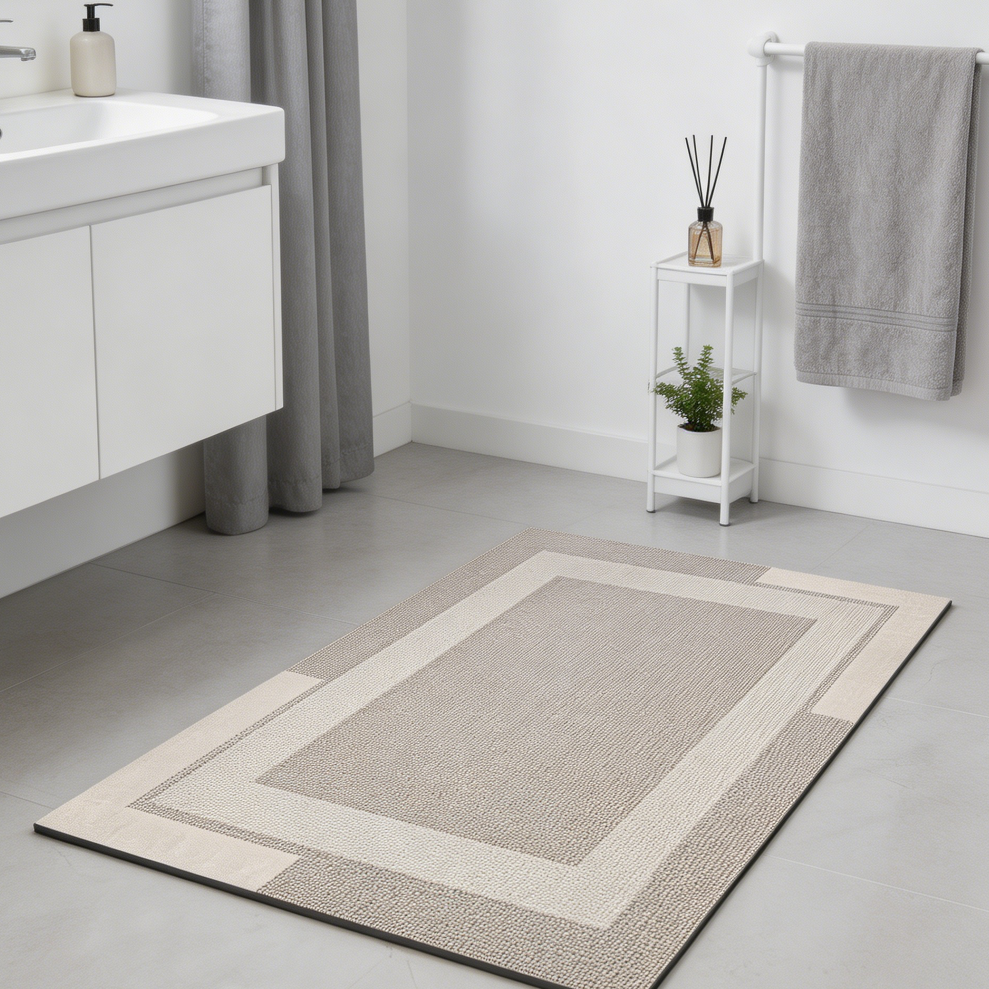 5 Beige Rubber-Backed Ultra-Thin Bath Mat - Image 1