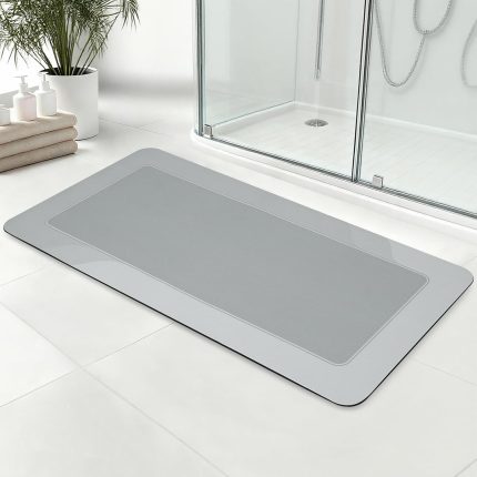 Grey Stain-Resistant Non-Slip Bath Mat