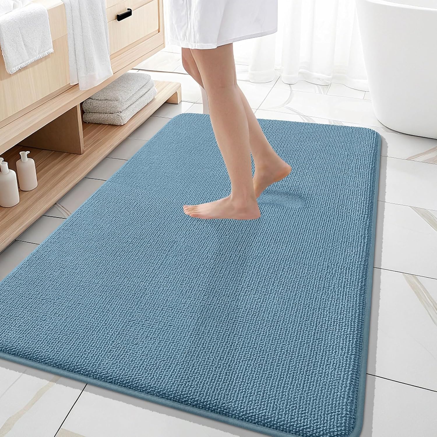 81D6fgdPE7L._AC_SL1500_.jpg Airy Blue Thick Memory Foam Bath Mat - Image 1