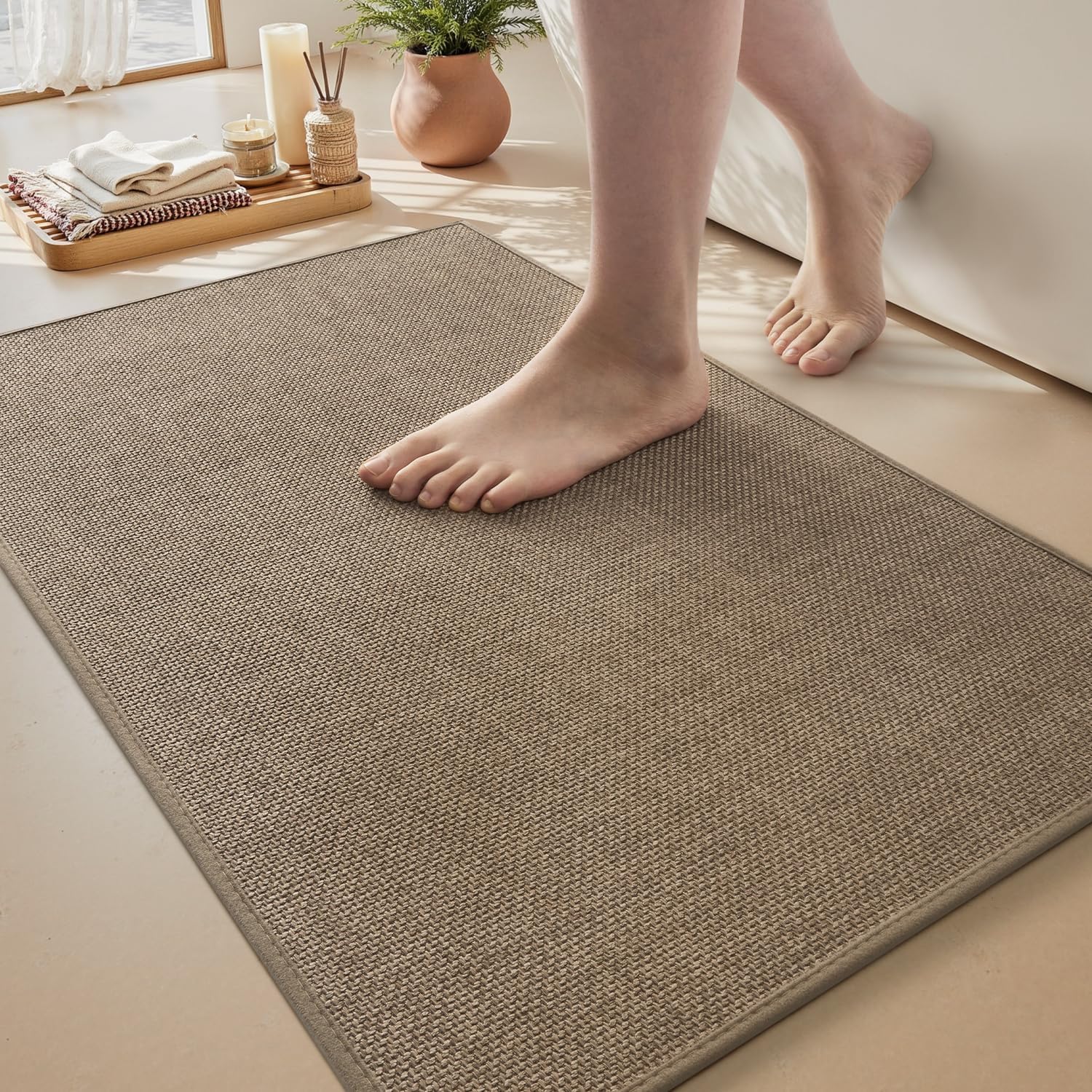 81r4pc2itFL._AC_SL1500_.jpg Khaki Ultra-Thin Non-Slip Bath Mat - Image 1