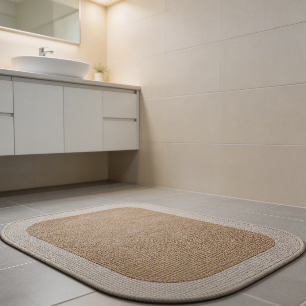9 Half Circle Brown Beige Non-Slip Bath Mat - Image 1